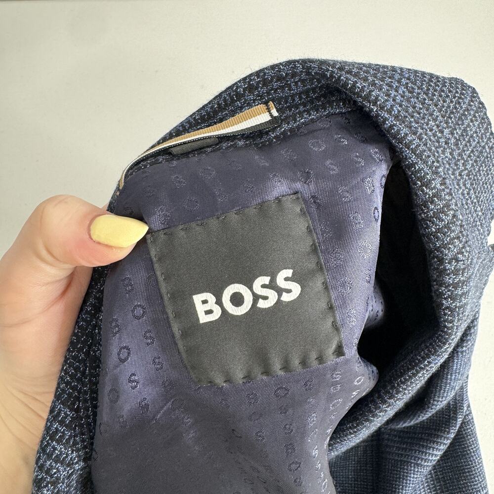 BOSS Blazer Mens 36R Blue Plaid Wool Blend Hutson Slim Fit Sport Coat Jacket - Picture 12 of 15